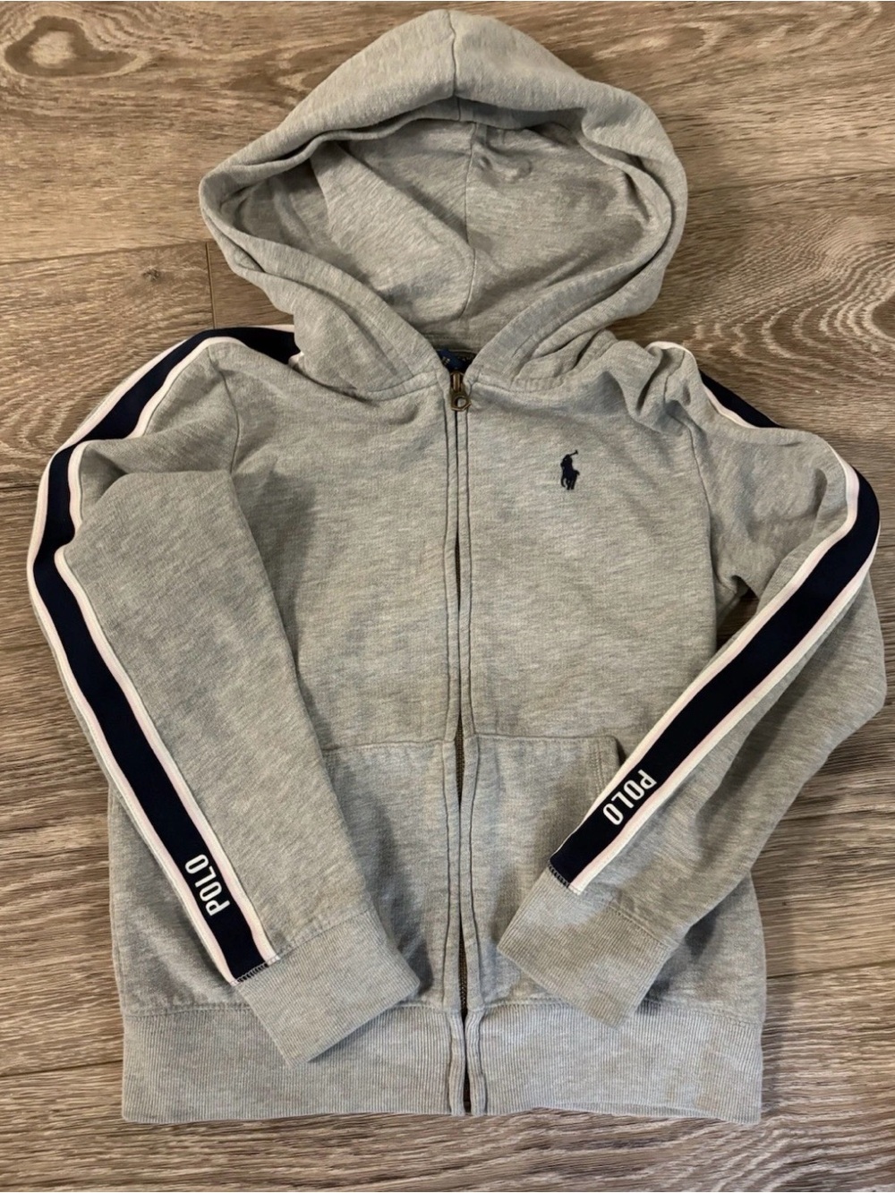 POLO Ralph Lauren Striped Fleece Full Zip Hoodie Sweatshirt Varsity Girls M 8/10